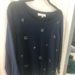 LOFT Navy Sweater w/ Gems